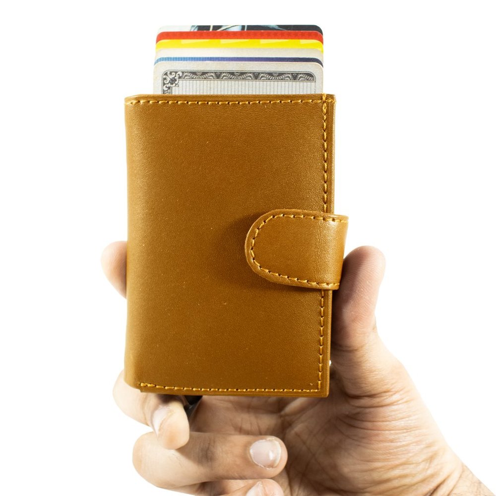 Automatic POP-UP, RFID Blocking Slim LEATHER ID Credit Card Holder - Picture 6 of 12